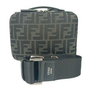 FENDI Black Leather Zucca Shoulder Bag